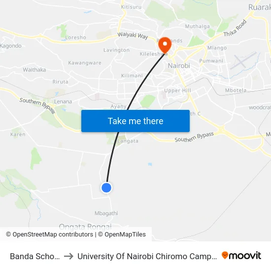 Banda School to University Of Nairobi Chiromo Campus map