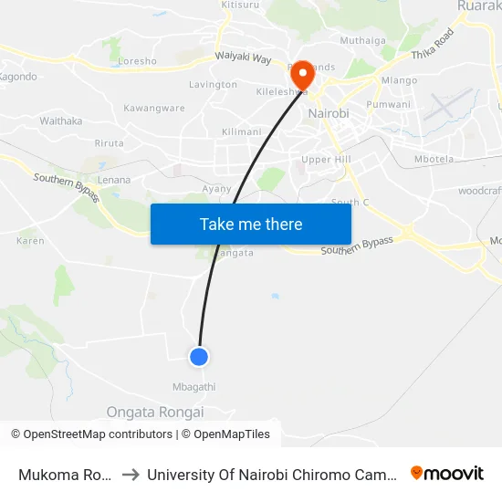 Mukoma Road to University Of Nairobi Chiromo Campus map