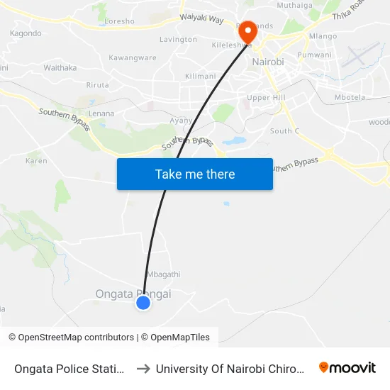 Ongata Police Station/Nyotu to University Of Nairobi Chiromo Campus map