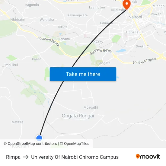 Rimpa to University Of Nairobi Chiromo Campus map