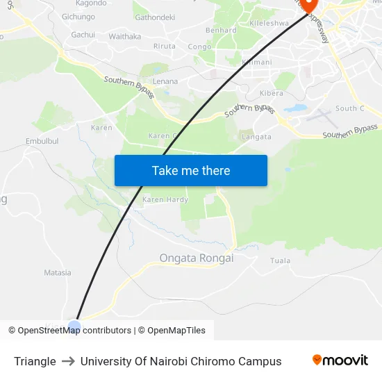 Triangle to University Of Nairobi Chiromo Campus map