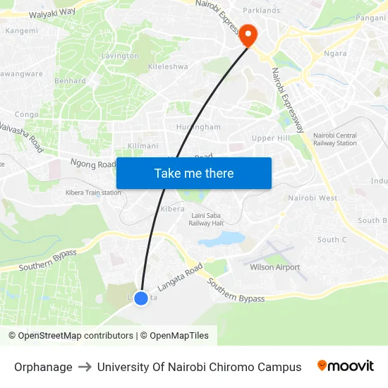 Orphanage to University Of Nairobi Chiromo Campus map
