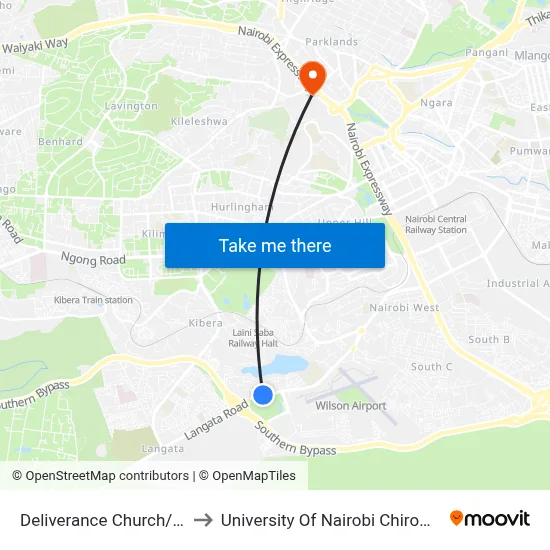 Deliverance Church/Kanisani to University Of Nairobi Chiromo Campus map