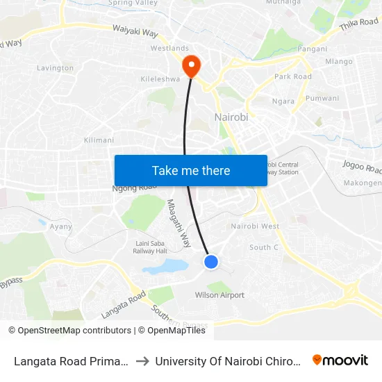 Langata Road Primary School to University Of Nairobi Chiromo Campus map
