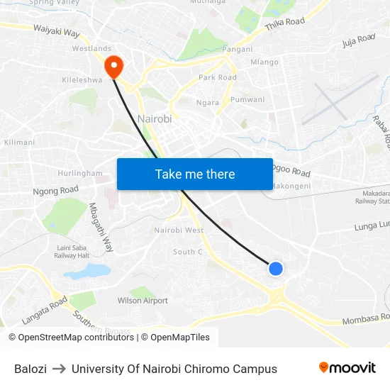 Balozi to University Of Nairobi Chiromo Campus map