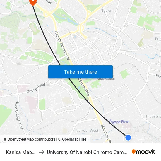 Kanisa Mabati to University Of Nairobi Chiromo Campus map