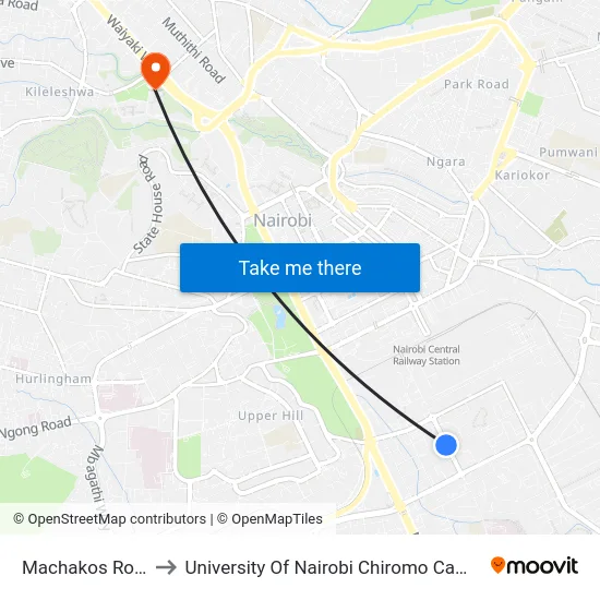 Machakos Road to University Of Nairobi Chiromo Campus map