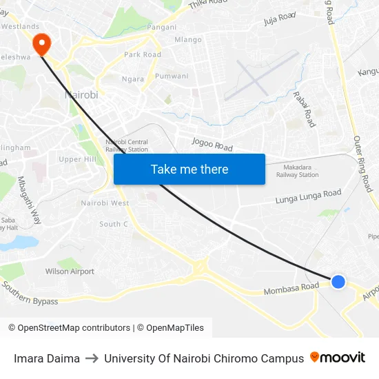Imara Daima to University Of Nairobi Chiromo Campus map