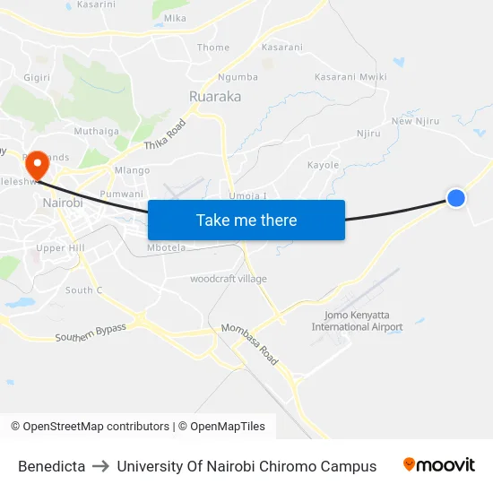 Benedicta to University Of Nairobi Chiromo Campus map