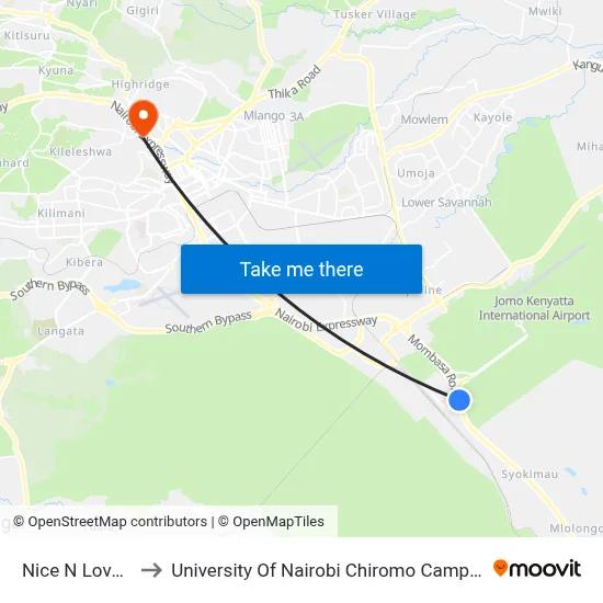 Nice N Lovely to University Of Nairobi Chiromo Campus map