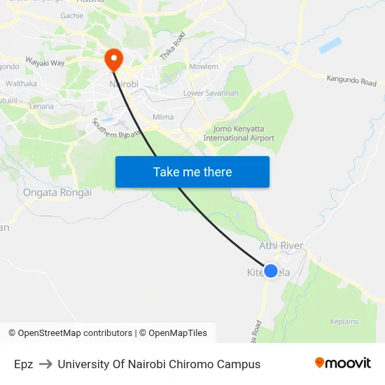 Epz to University Of Nairobi Chiromo Campus map