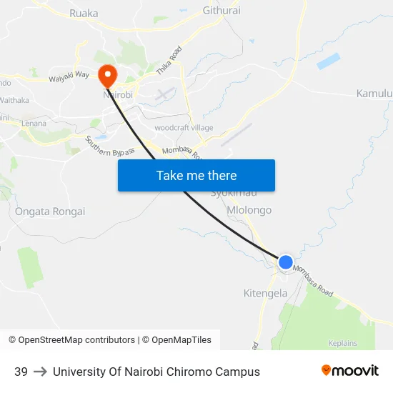 39 to University Of Nairobi Chiromo Campus map