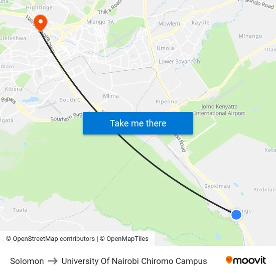 Solomon to University Of Nairobi Chiromo Campus map