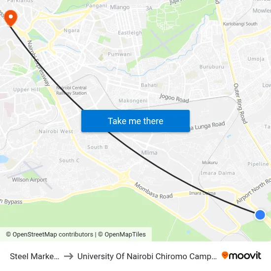 Steel Markers to University Of Nairobi Chiromo Campus map