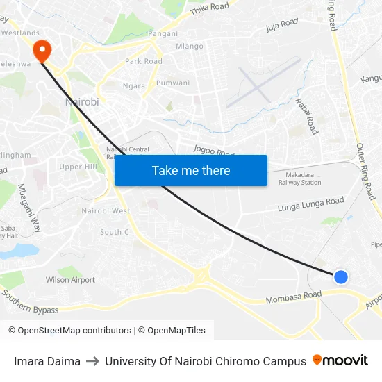 Imara Daima to University Of Nairobi Chiromo Campus map