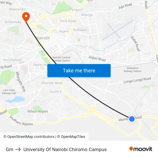 Gm to University Of Nairobi Chiromo Campus map