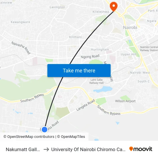 Nakumatt Galleria to University Of Nairobi Chiromo Campus map