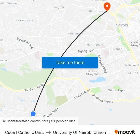 Cuea | Catholic University to University Of Nairobi Chiromo Campus map
