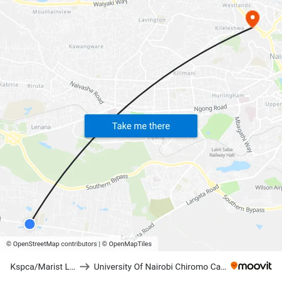 Kspca/Marist Lane to University Of Nairobi Chiromo Campus map