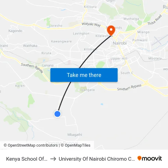 Kenya School Of Law to University Of Nairobi Chiromo Campus map