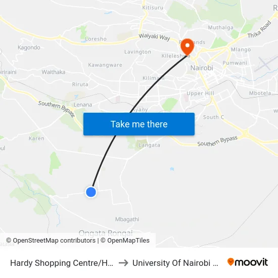 Hardy Shopping Centre/Hardy Police Station to University Of Nairobi Chiromo Campus map