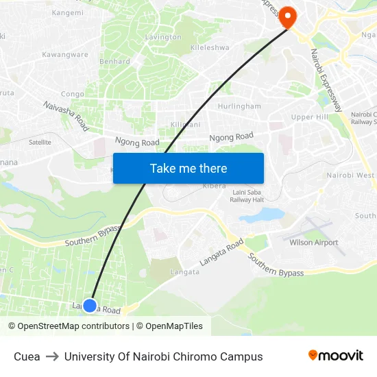 Cuea to University Of Nairobi Chiromo Campus map