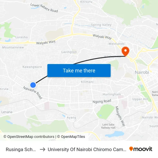 Rusinga School to University Of Nairobi Chiromo Campus map