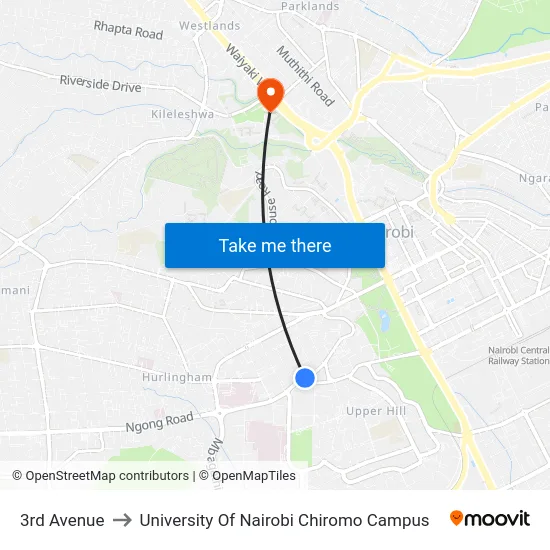 3rd Avenue to University Of Nairobi Chiromo Campus map