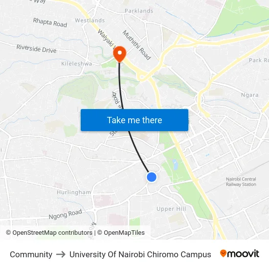 Community to University Of Nairobi Chiromo Campus map