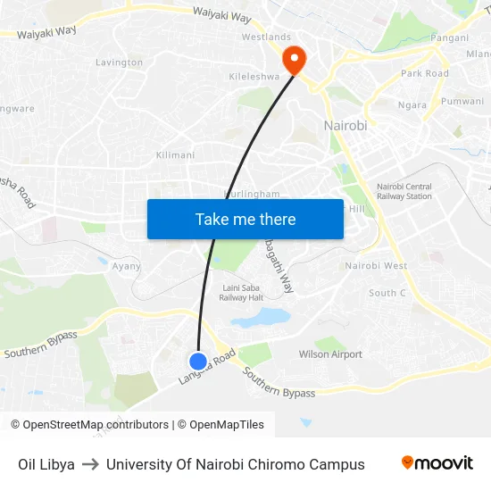 Oil Libya to University Of Nairobi Chiromo Campus map