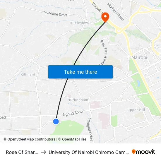 Rose Of Sharon to University Of Nairobi Chiromo Campus map