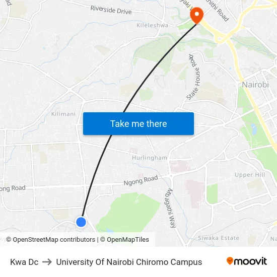 Kwa Dc to University Of Nairobi Chiromo Campus map