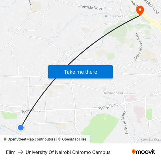 Elim to University Of Nairobi Chiromo Campus map