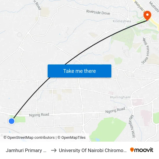 Jamhuri Primary School to University Of Nairobi Chiromo Campus map