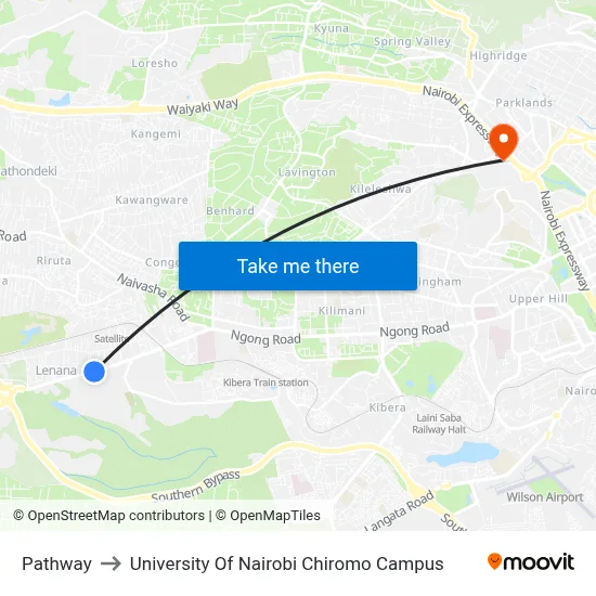 Pathway to University Of Nairobi Chiromo Campus map