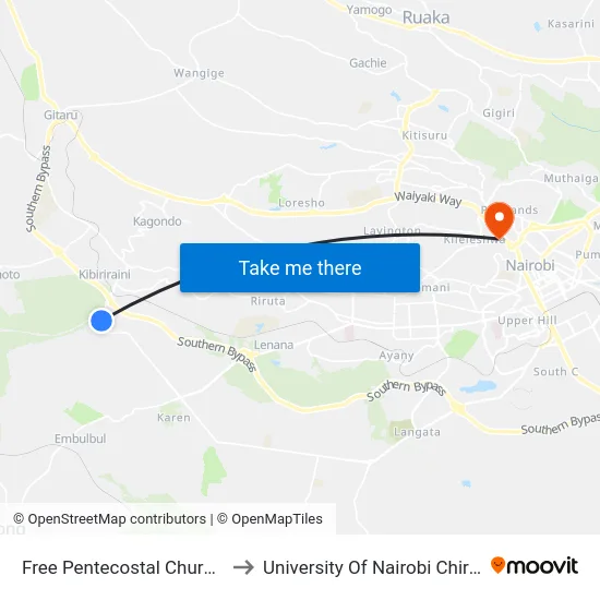 Free Pentecostal Church/Karen End to University Of Nairobi Chiromo Campus map