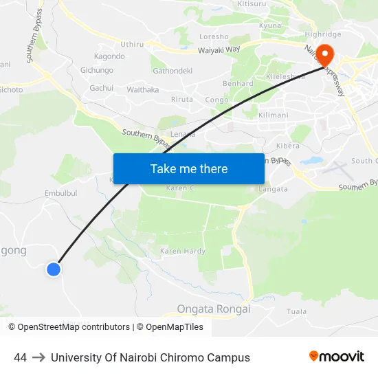 44 to University Of Nairobi Chiromo Campus map