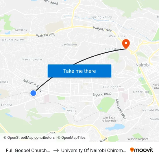 Full Gospel Church/Kiruria to University Of Nairobi Chiromo Campus map