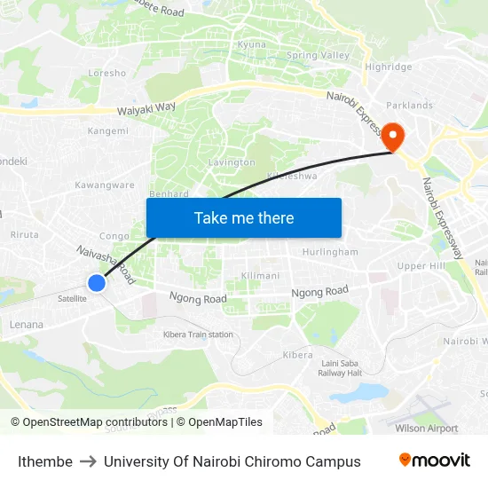 Ithembe to University Of Nairobi Chiromo Campus map