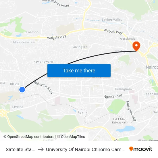Satellite Stage to University Of Nairobi Chiromo Campus map