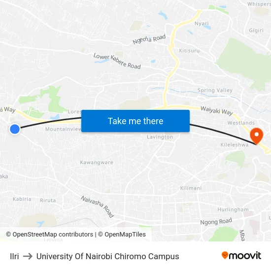 Ilri to University Of Nairobi Chiromo Campus map