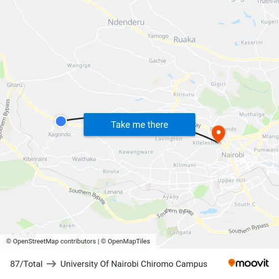 87/Total to University Of Nairobi Chiromo Campus map