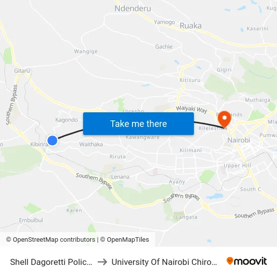 Shell Dagoretti Police Station to University Of Nairobi Chiromo Campus map