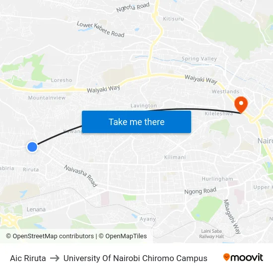 Aic Riruta to University Of Nairobi Chiromo Campus map