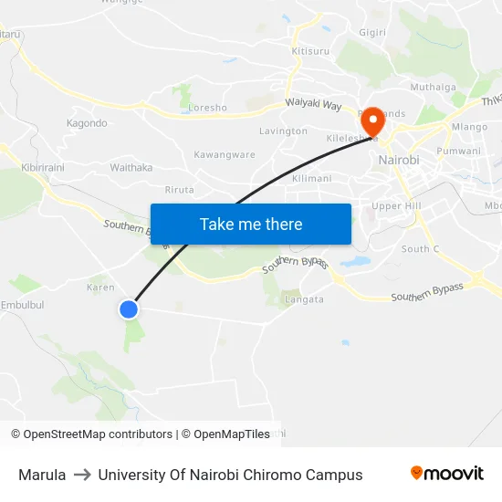 Marula to University Of Nairobi Chiromo Campus map