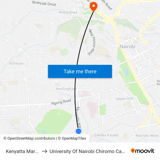 Kenyatta Market to University Of Nairobi Chiromo Campus map