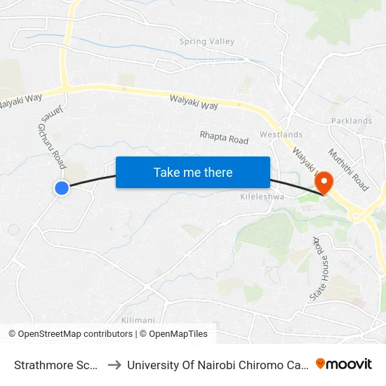 Strathmore School to University Of Nairobi Chiromo Campus map