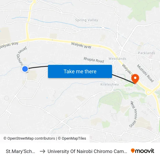 St.Mary'School to University Of Nairobi Chiromo Campus map