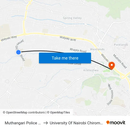 Muthangari Police Station to University Of Nairobi Chiromo Campus map