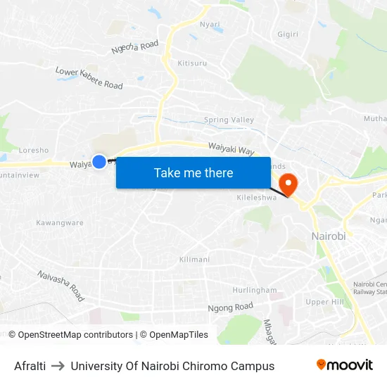 Afralti to University Of Nairobi Chiromo Campus map